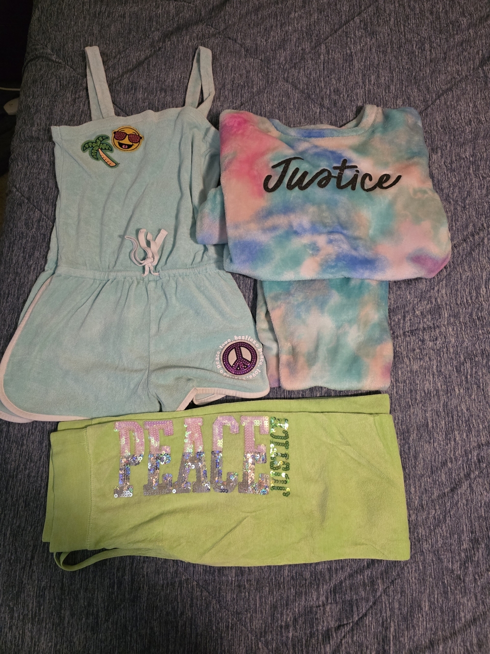 Justice Tie-Dye Sweatshirt & Light Blue Romper Set